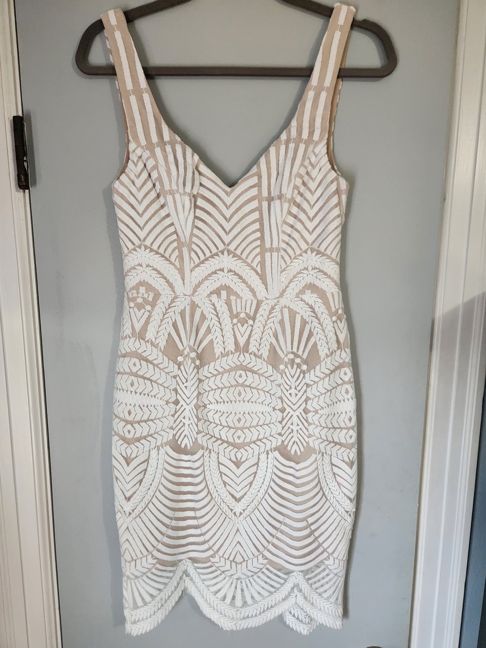 Hello Molly Beige and White Embroidered Mini Dress